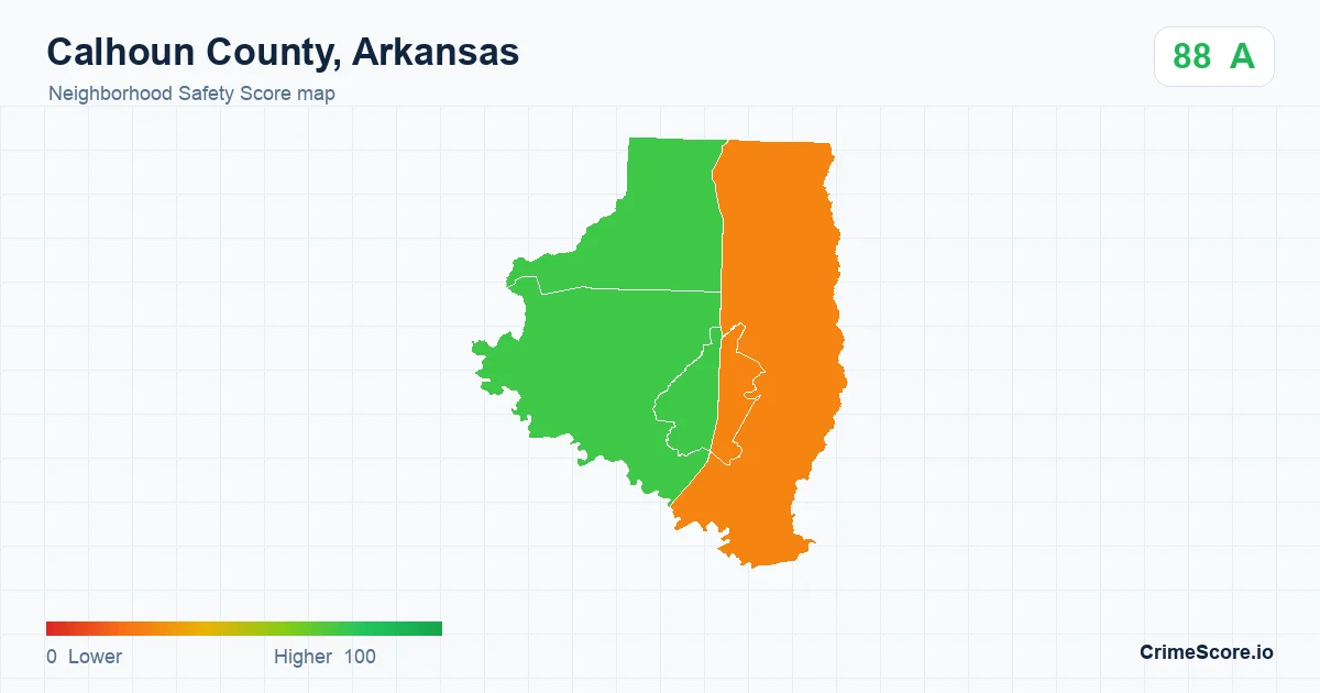Calhoun County, Arkansas neighborhood Safety Score map by Census block group