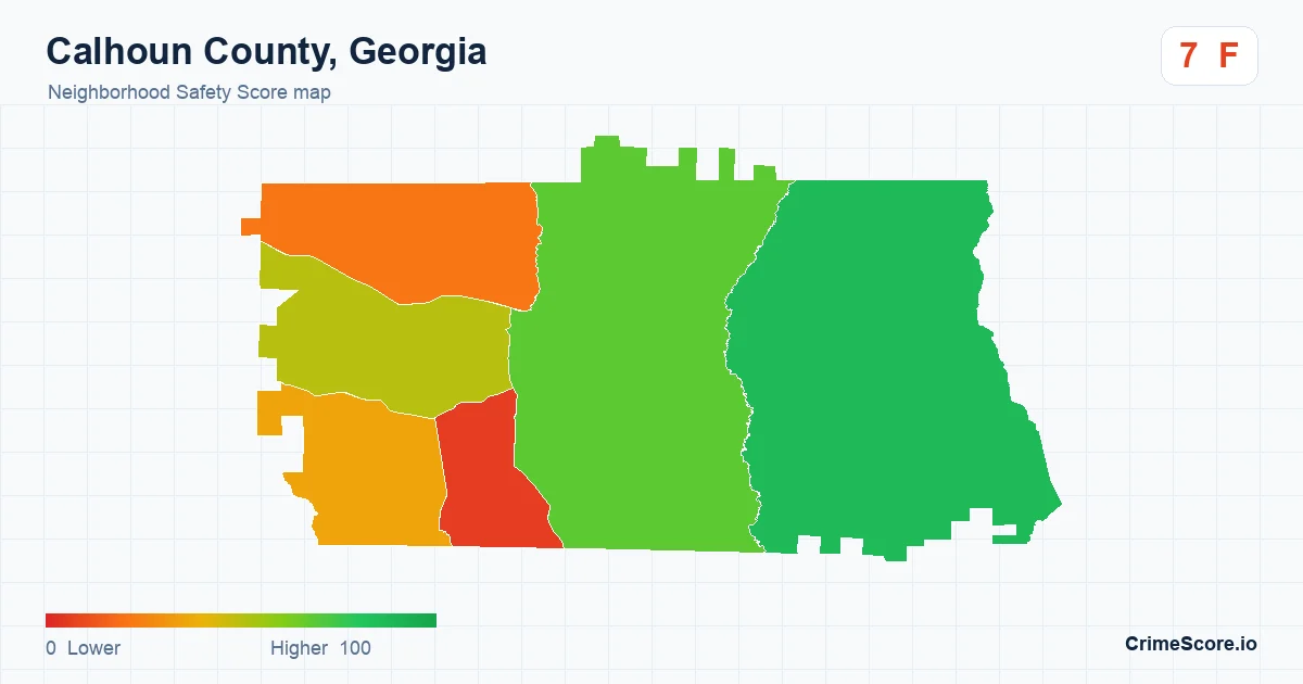Calhoun County, Georgia neighborhood Safety Score map by Census block group