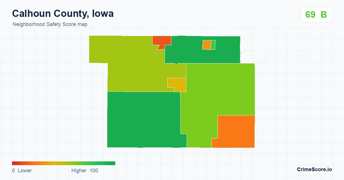 Calhoun County, Iowa neighborhood Safety Score map by Census block group
