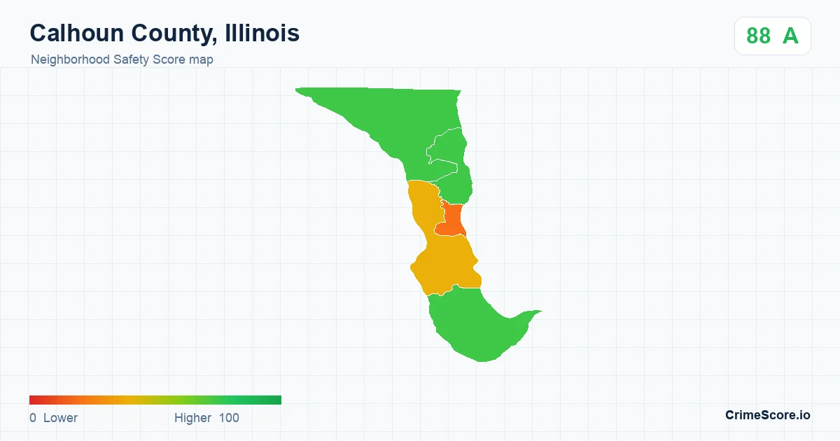 Calhoun County, Illinois neighborhood Safety Score map by Census block group