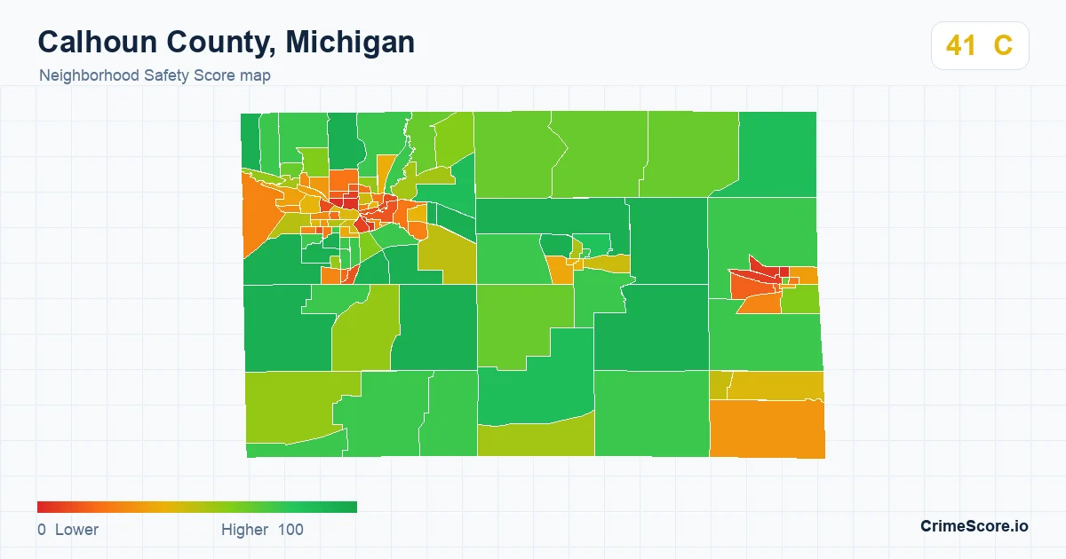 Calhoun County, Michigan neighborhood Safety Score map by Census block group