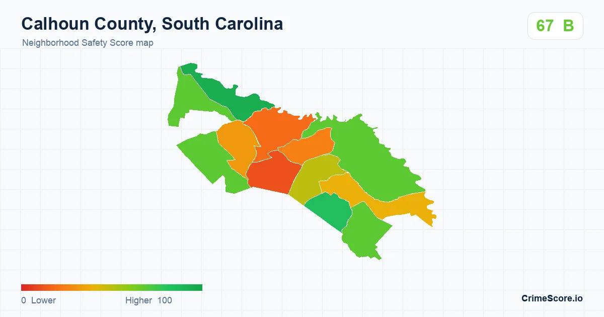Calhoun County, South Carolina neighborhood Safety Score map by Census block group