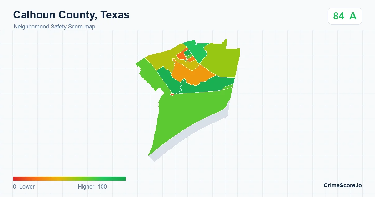 Calhoun County, Texas neighborhood Safety Score map by Census block group