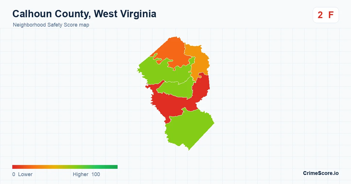 Calhoun County, West Virginia neighborhood Safety Score map by Census block group