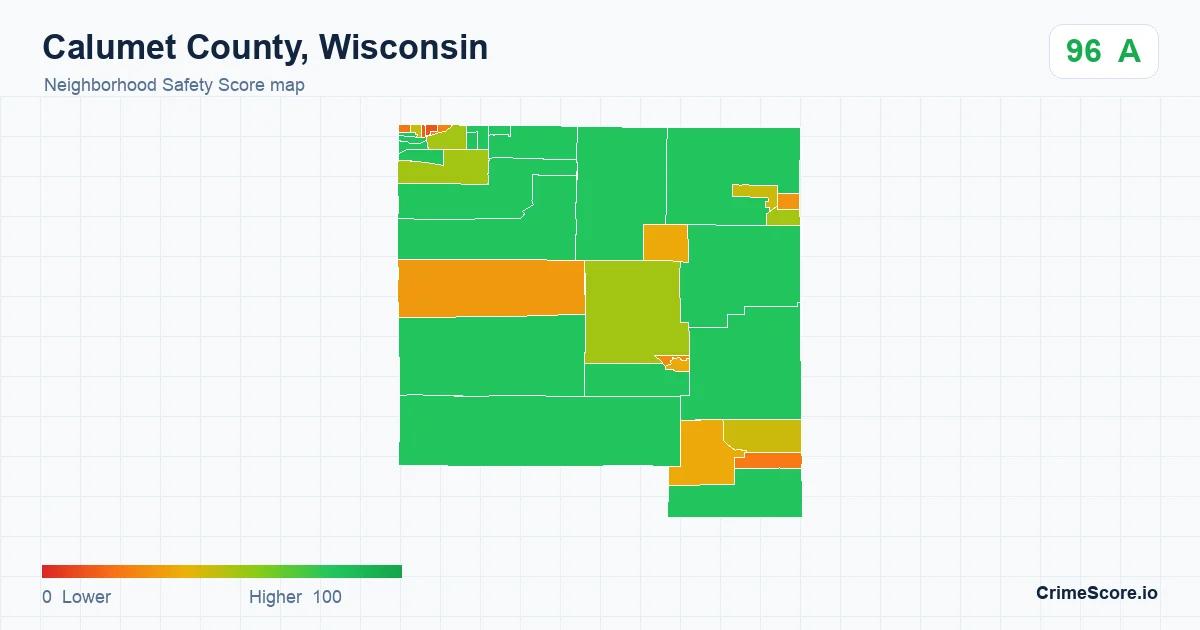 Calumet County, Wisconsin neighborhood Safety Score map by Census block group