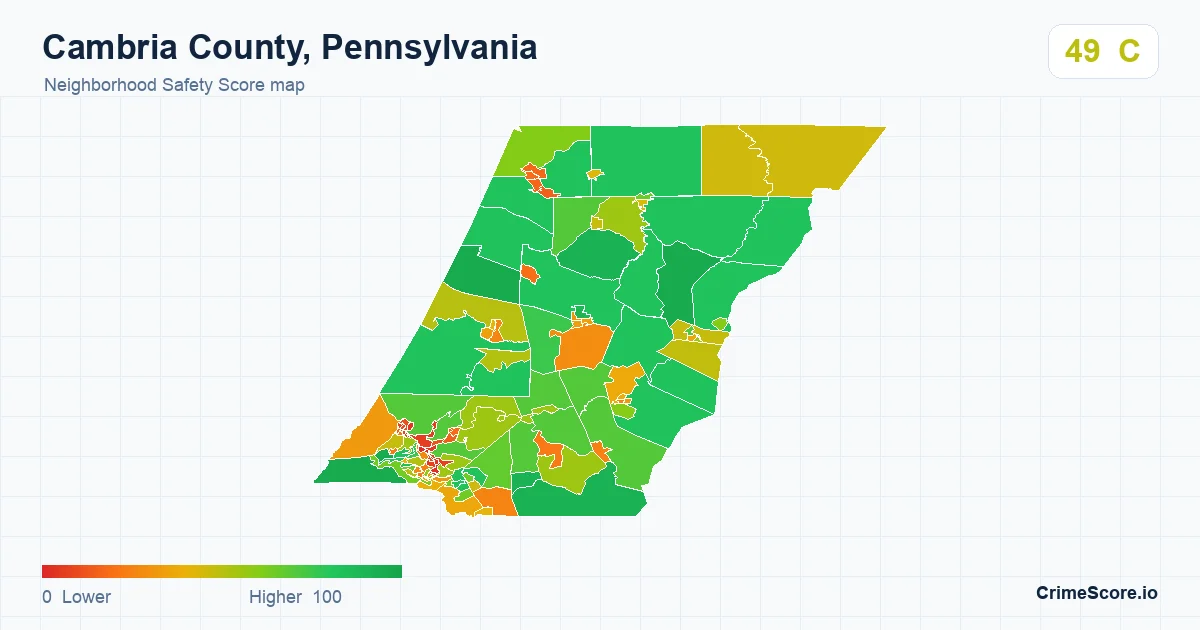 Cambria County, Pennsylvania neighborhood Safety Score map by Census block group