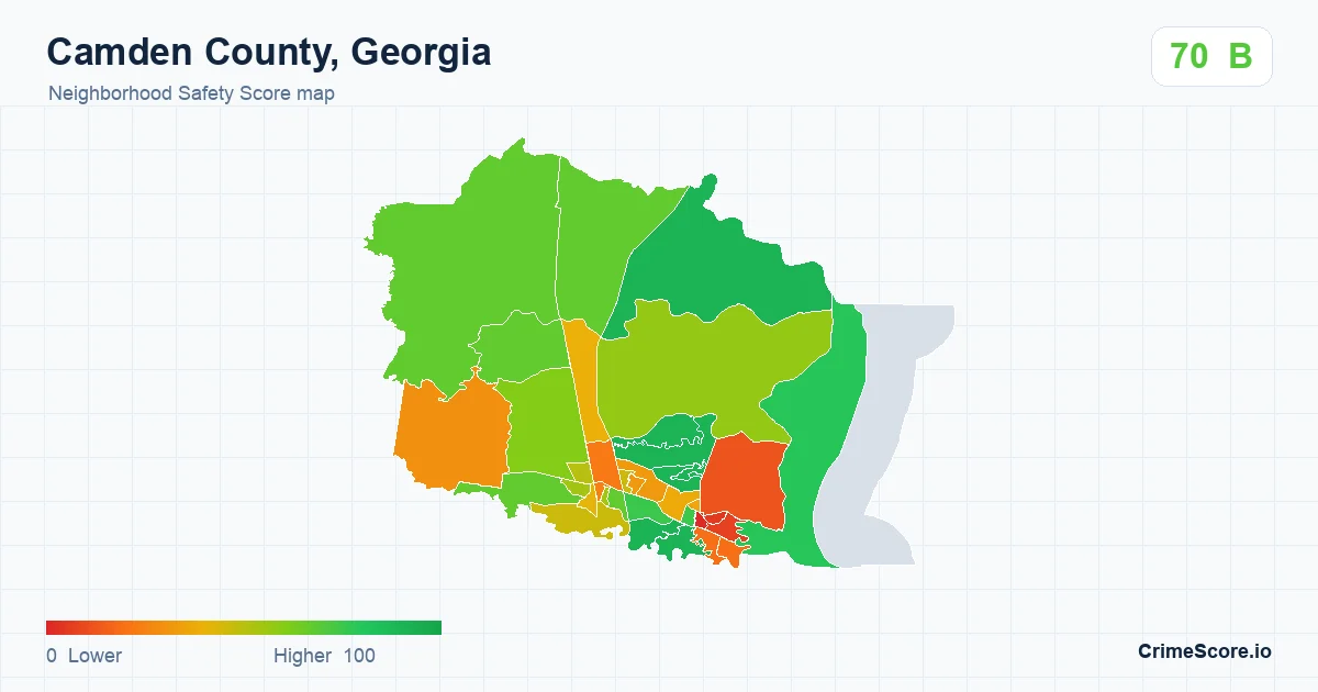 Camden County, Georgia neighborhood Safety Score map by Census block group