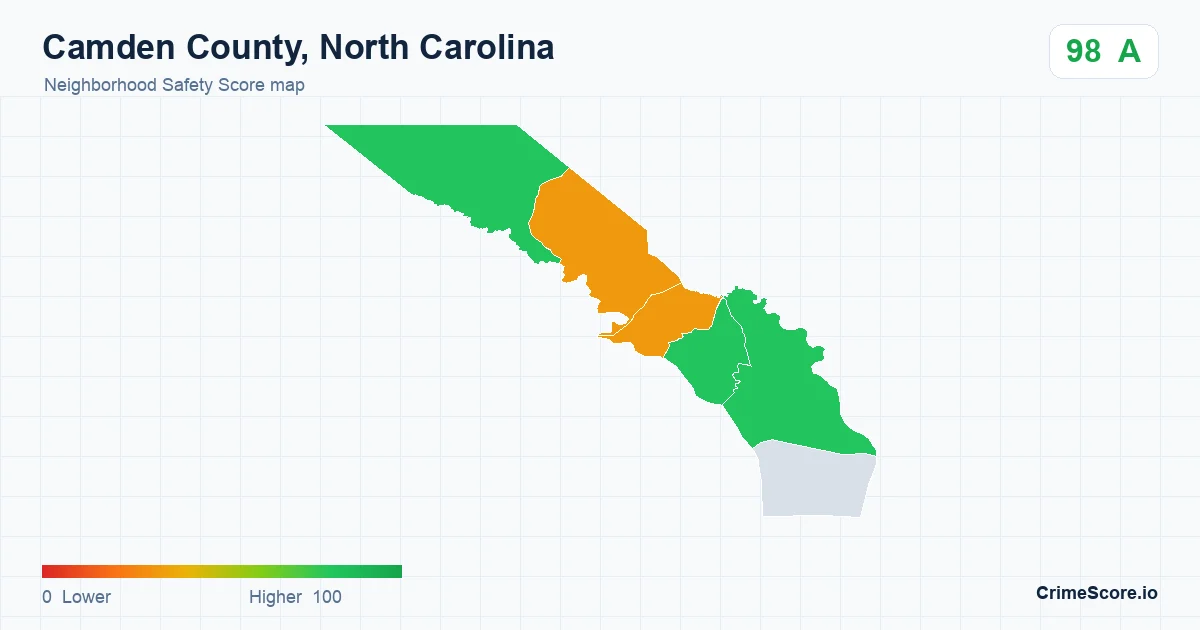 Camden County, North Carolina neighborhood Safety Score map by Census block group