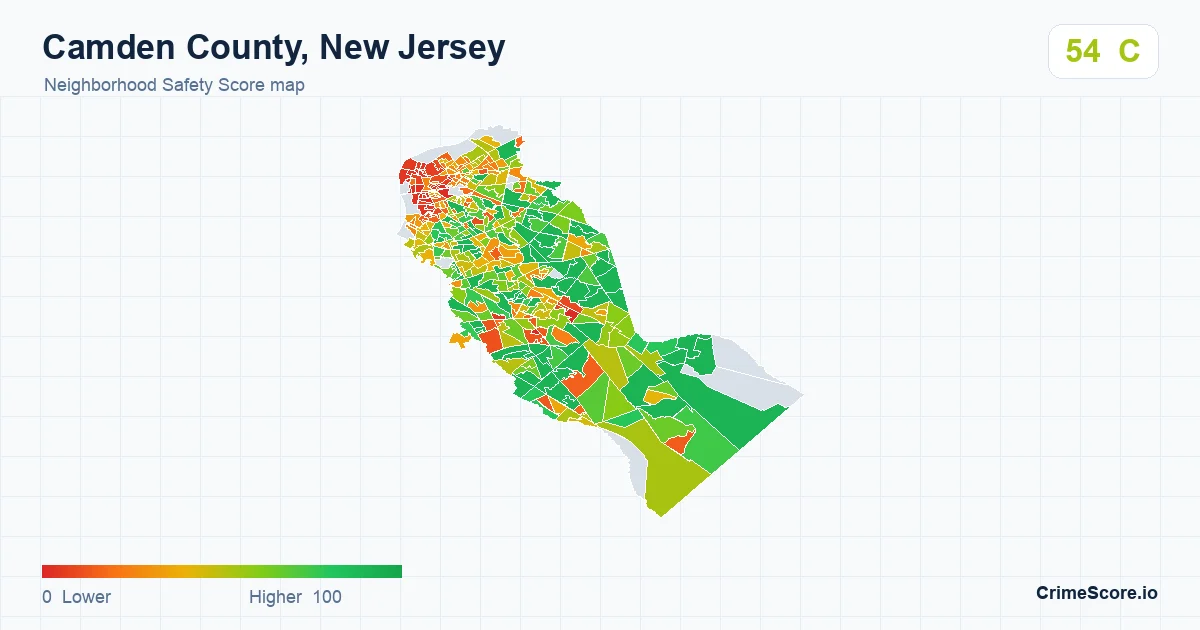 Camden County, New Jersey neighborhood Safety Score map by Census block group