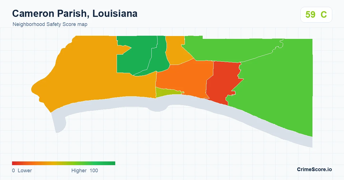Cameron Parish, Louisiana neighborhood Safety Score map by Census block group