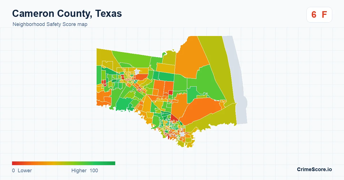 Cameron County, Texas neighborhood Safety Score map by Census block group
