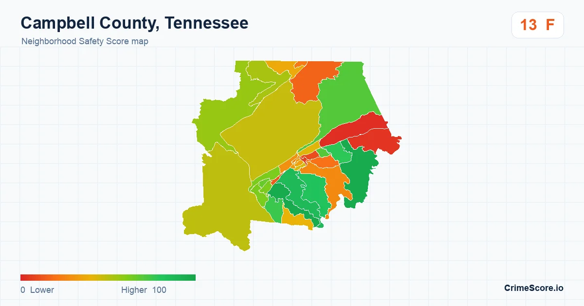 Campbell County, Tennessee neighborhood Safety Score map by Census block group
