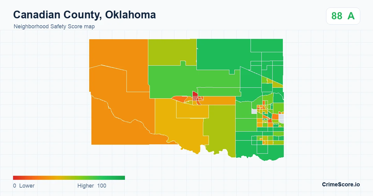 Canadian County, Oklahoma neighborhood Safety Score map by Census block group