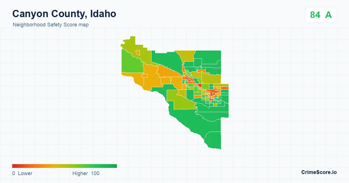 Canyon County, Idaho neighborhood Safety Score map by Census block group