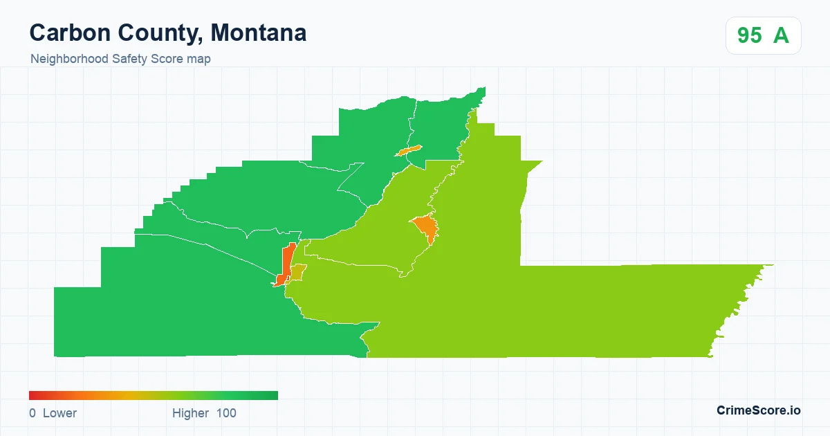 Carbon County, Montana neighborhood Safety Score map by Census block group