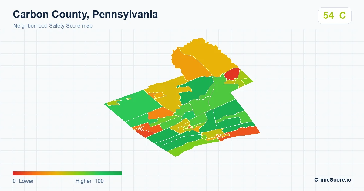 Carbon County, Pennsylvania neighborhood Safety Score map by Census block group