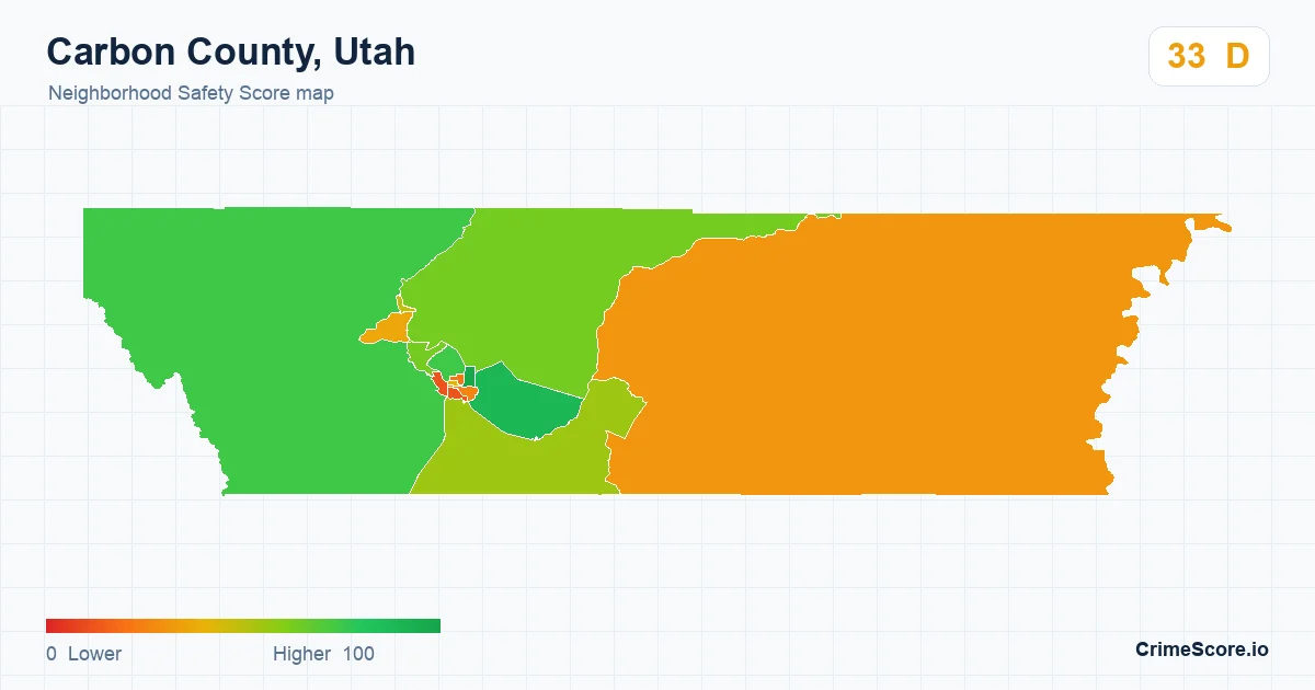 Carbon County, Utah neighborhood Safety Score map by Census block group