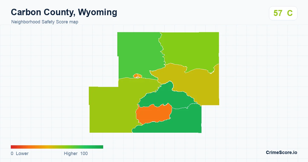 Carbon County, Wyoming neighborhood Safety Score map by Census block group