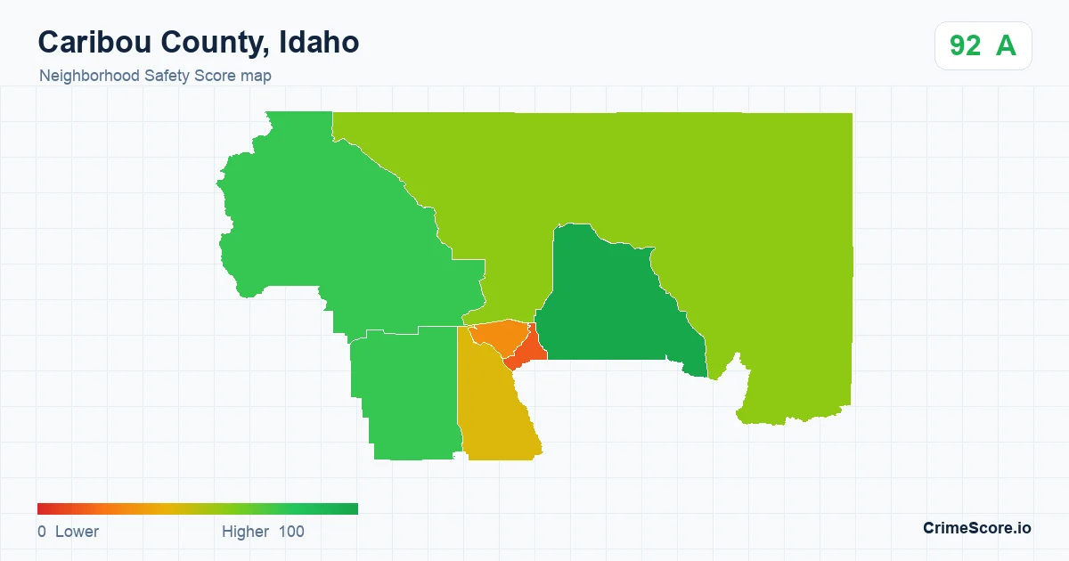Caribou County, Idaho neighborhood Safety Score map by Census block group