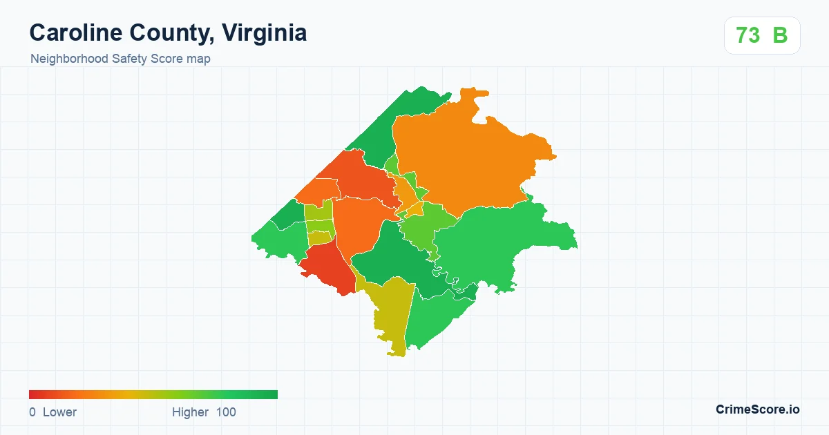 Caroline County, Virginia neighborhood Safety Score map by Census block group