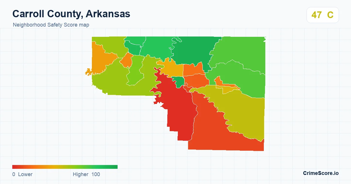 Carroll County, Arkansas neighborhood Safety Score map by Census block group