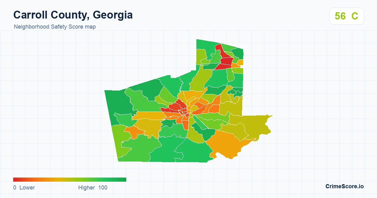 Carroll County, Georgia neighborhood Safety Score map by Census block group