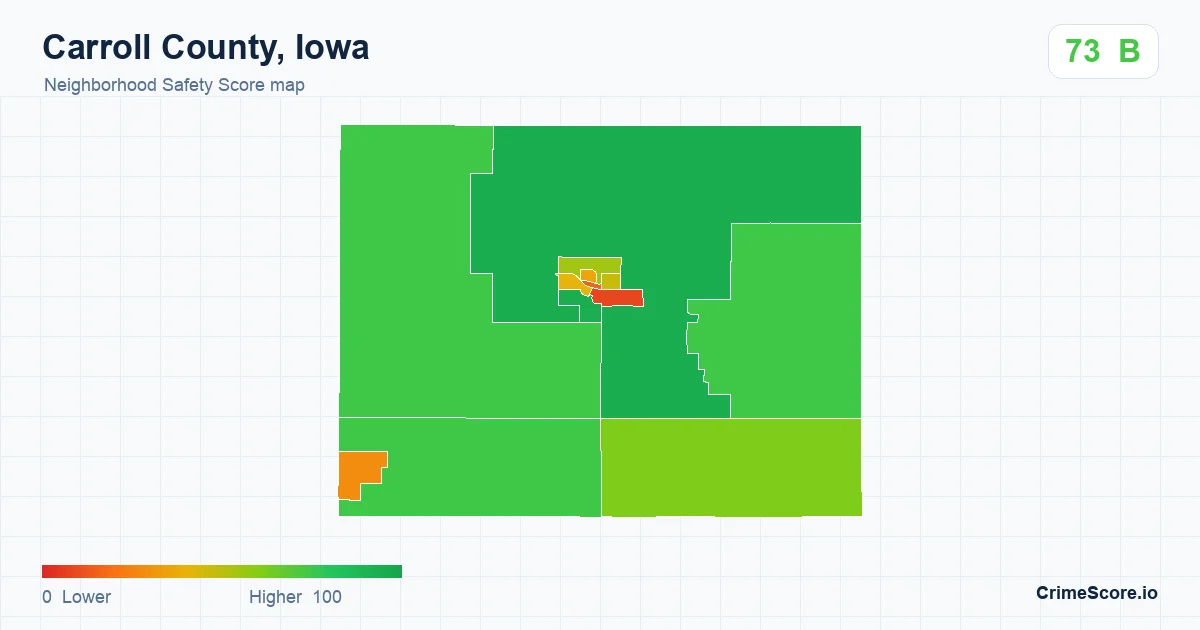 Carroll County, Iowa neighborhood Safety Score map by Census block group