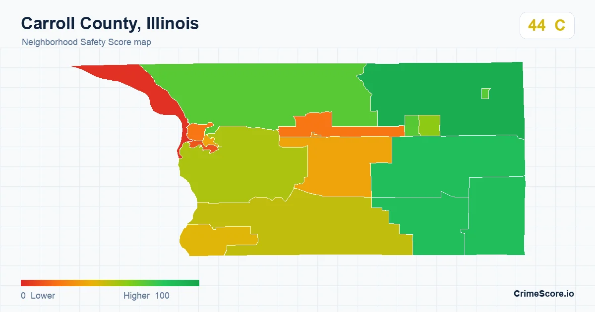 Carroll County, Illinois neighborhood Safety Score map by Census block group