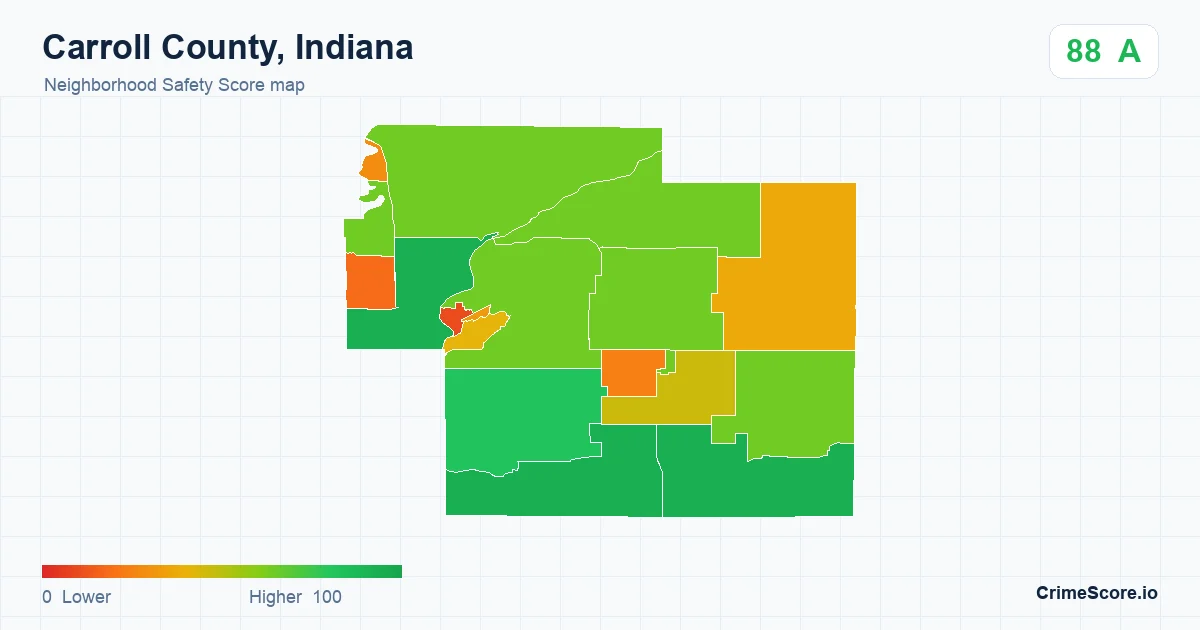 Carroll County, Indiana neighborhood Safety Score map by Census block group