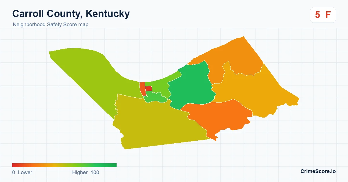 Carroll County, Kentucky neighborhood Safety Score map by Census block group