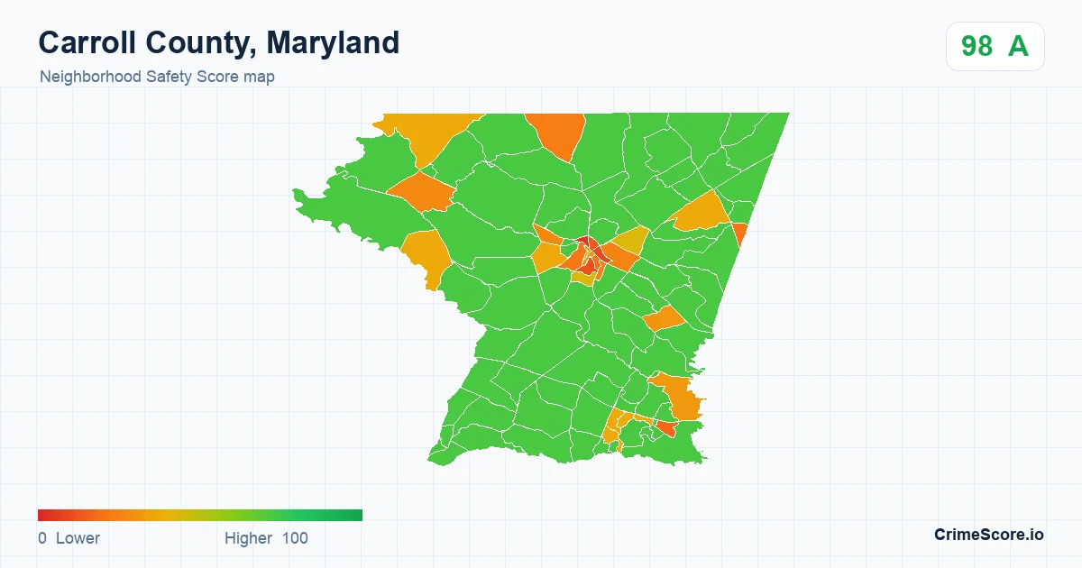 Carroll County, Maryland neighborhood Safety Score map by Census block group