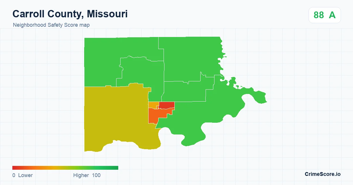 Carroll County, Missouri neighborhood Safety Score map by Census block group