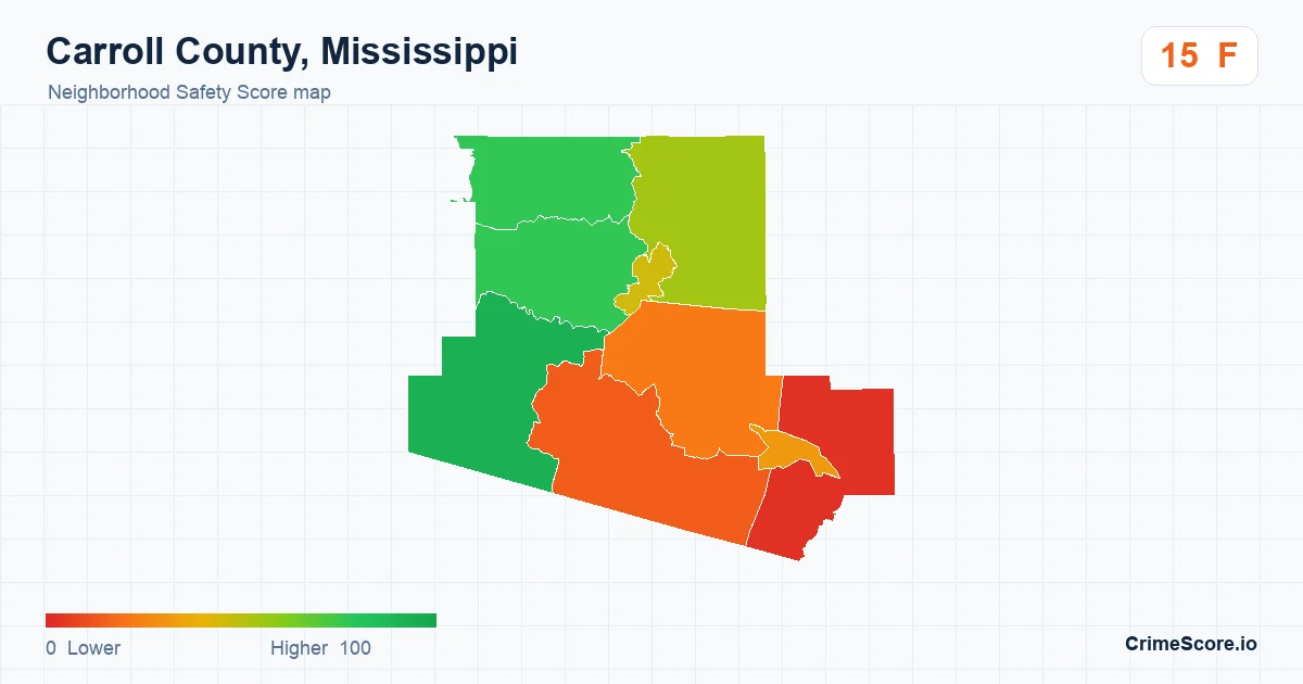Carroll County, Mississippi neighborhood Safety Score map by Census block group
