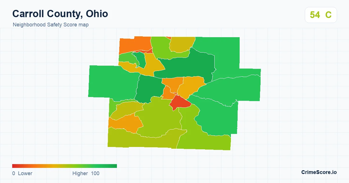 Carroll County, Ohio neighborhood Safety Score map by Census block group