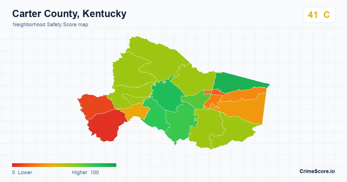 Carter County, Kentucky neighborhood Safety Score map by Census block group