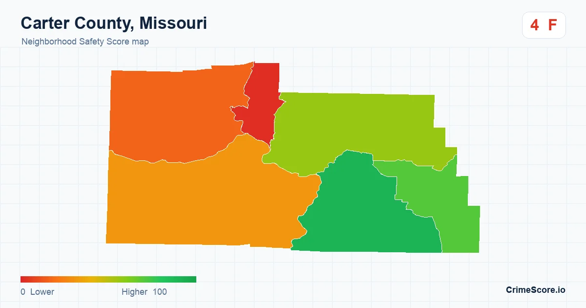 Carter County, Missouri neighborhood Safety Score map by Census block group