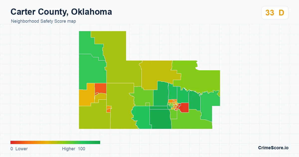 Carter County, Oklahoma neighborhood Safety Score map by Census block group