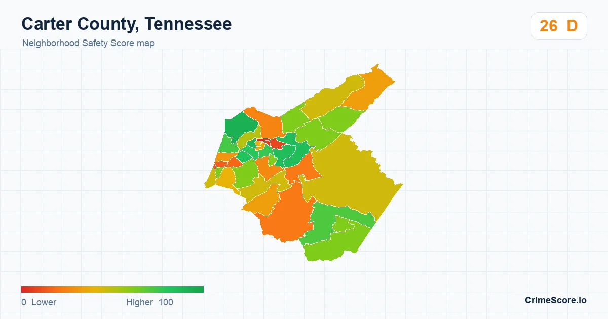 Carter County, Tennessee neighborhood Safety Score map by Census block group