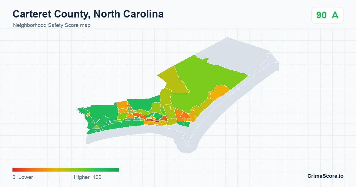 Carteret County, North Carolina neighborhood Safety Score map by Census block group