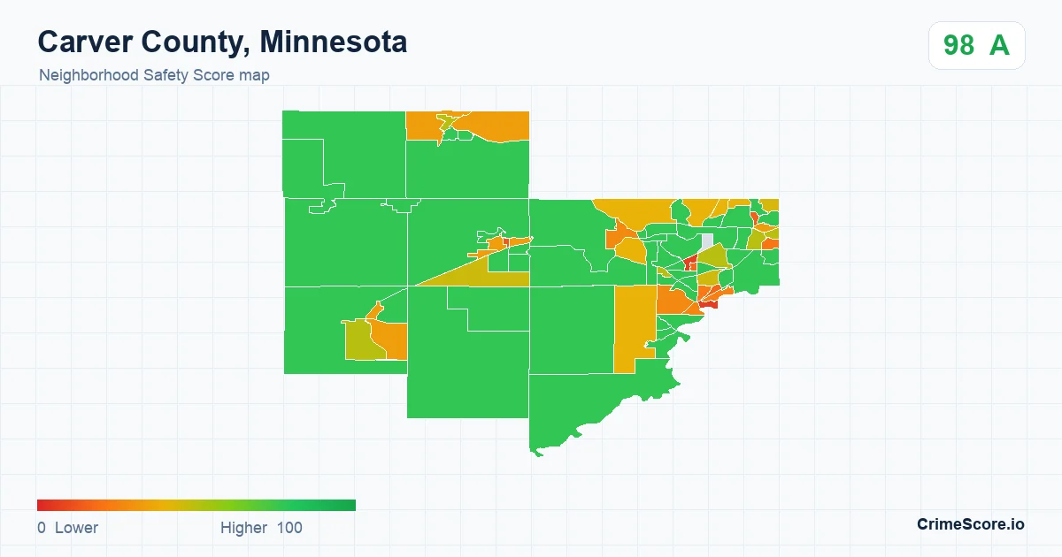 Carver County, Minnesota neighborhood Safety Score map by Census block group