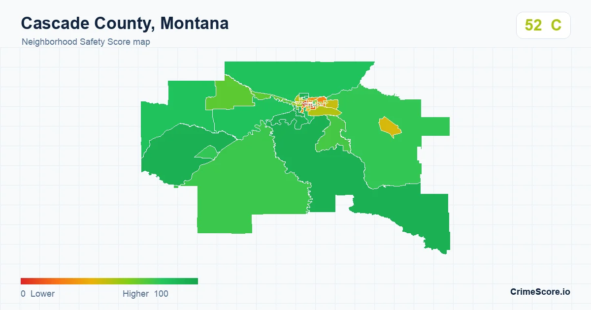 Cascade County, Montana neighborhood Safety Score map by Census block group