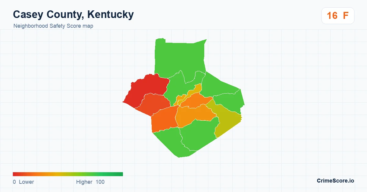 Casey County, Kentucky neighborhood Safety Score map by Census block group