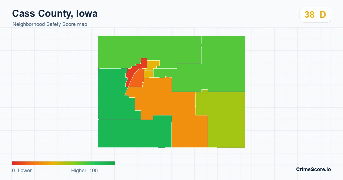 Cass County, Iowa neighborhood Safety Score map by Census block group