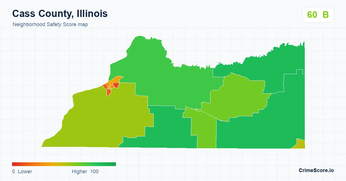 Cass County, Illinois neighborhood Safety Score map by Census block group