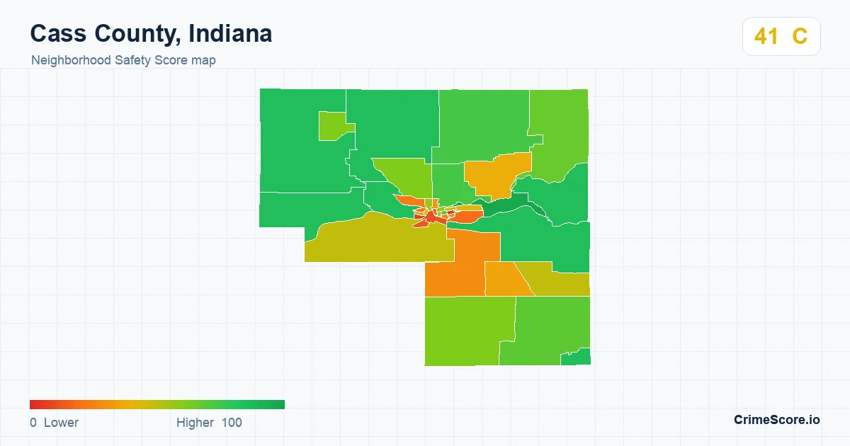 Cass County, Indiana neighborhood Safety Score map by Census block group