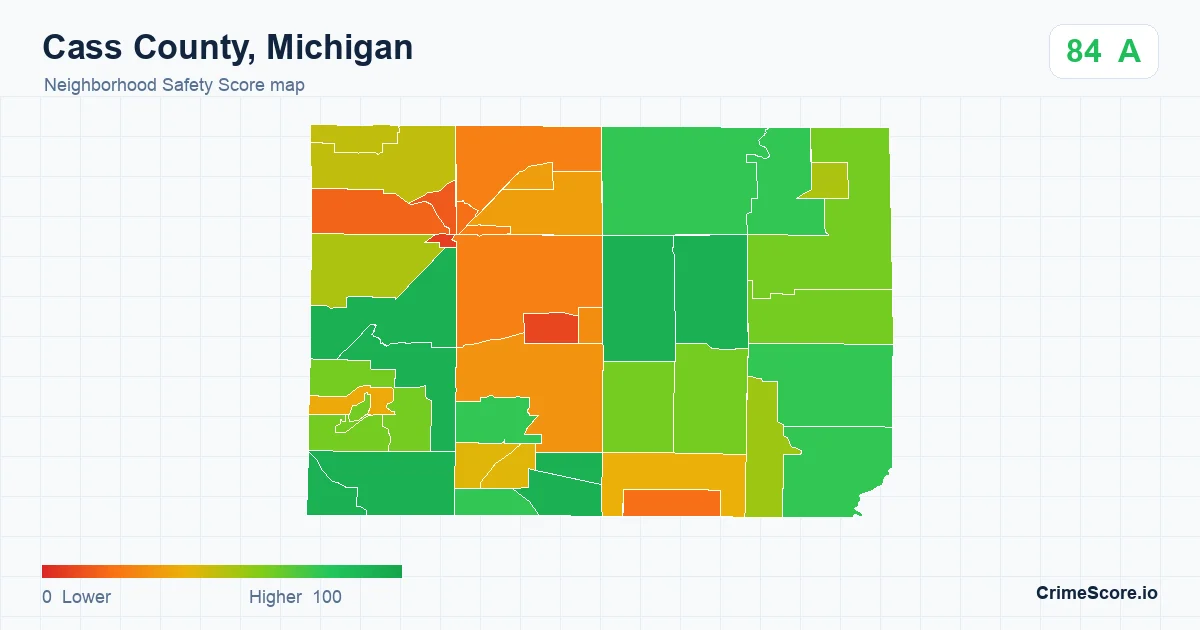 Cass County, Michigan neighborhood Safety Score map by Census block group