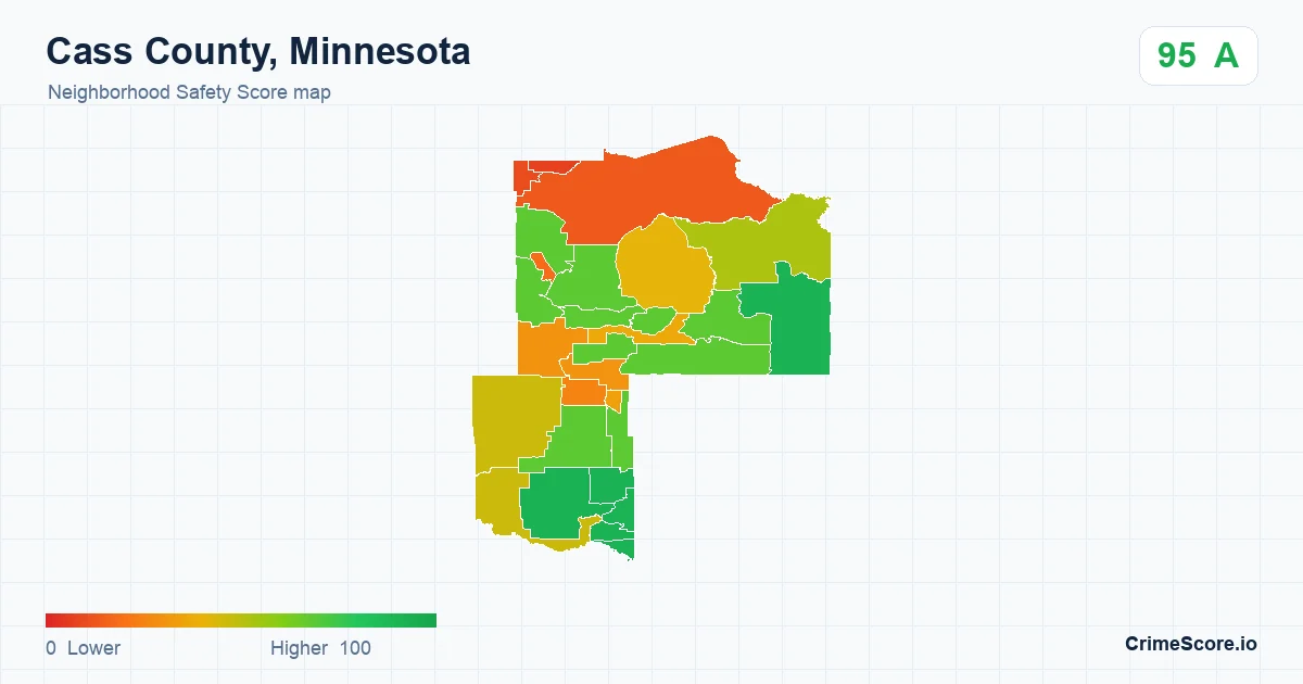 Cass County, Minnesota neighborhood Safety Score map by Census block group