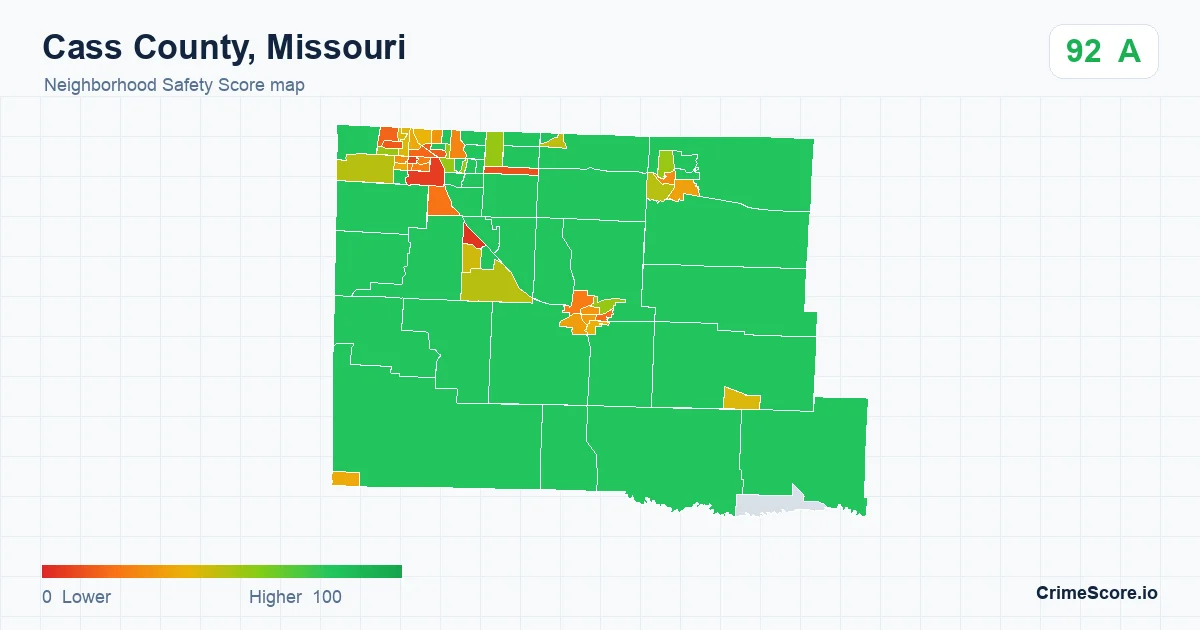 Cass County, Missouri neighborhood Safety Score map by Census block group