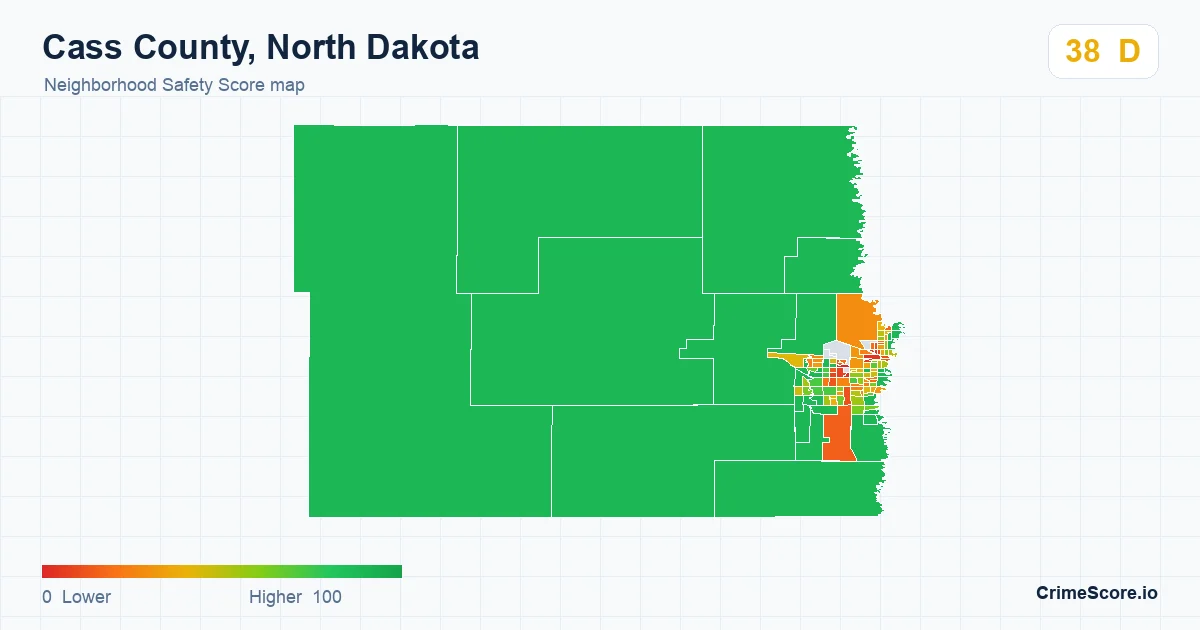 Cass County, North Dakota neighborhood Safety Score map by Census block group