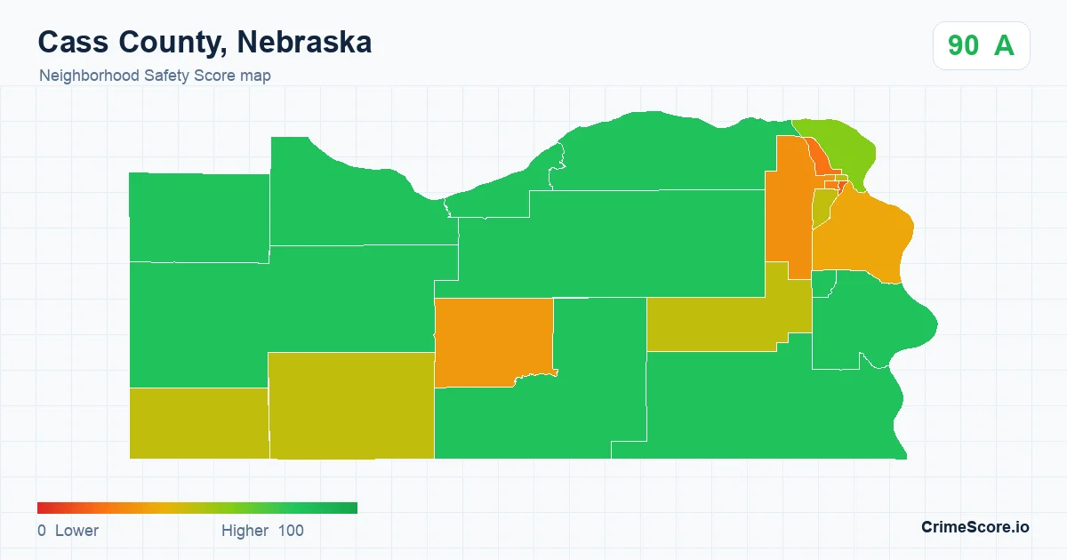 Cass County, Nebraska neighborhood Safety Score map by Census block group